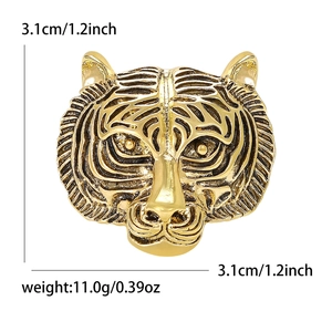 Vintage gold tiger head brooch with detailed 3.1cm metal relief and 11g weight