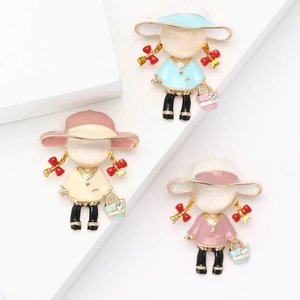 Broche Petite Fille en Alliage Émaillé Personnage Dessin Animé Épingle Avec Décoration Strass Bijoux Colorés pour Femme