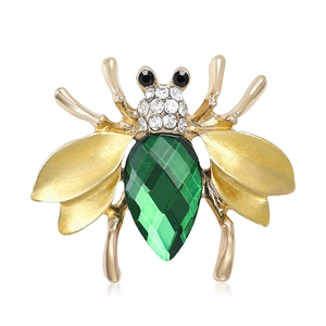 Exquisite Alloy Enamel Bee Brooch For Women Gold Green Rhinestone Inlaid Insect Lapel Pin Formal Suit Accessory Gift