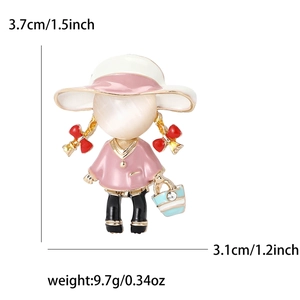 Broche fillette en émail rose avec dimensions et mesures de poids pour femmes