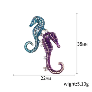Creative seahorse alloy brooch with blue and purple enamel and crystal rhinestones