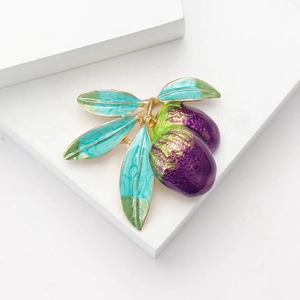 Elegant olive branch brooch with purple fruit and green leaf accents for women's suit coats