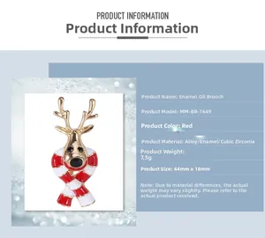 Détails de la broche élan de Noël en alliage et émail rouge avec des strass brillants