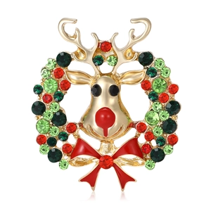 Broche Couronne de Renne de Noël Vintage Alliage Strass Émail Épingle de Renne pour Femmes Hommes Mode Bijoux de Vacances Cadeau