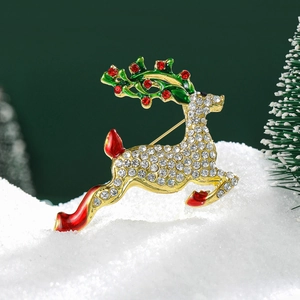 Broche Renne de Noël Mode pour Femmes Alliage Strass Émail Cerf Broche Multicolore Bijoux Festival Cadeau