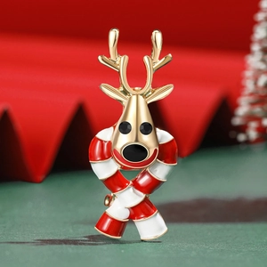 Broche Renne de Noël pour Femmes Alliage d'Or Strass Émail Épingle d'Élan Accessoires de Vêtements de Fête Festive Cadeau
