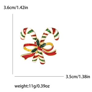 Christmas alloy candy cane brooch with red bow and holly leaves for holiday gift styling