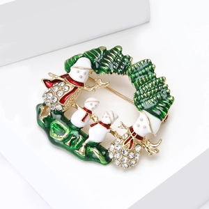 Broche couronne de bonhomme de neige de Noël avec émail rouge et strass sur alliage