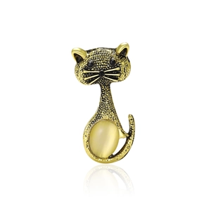 Spilla Gatto in Lega Retrò Con Pietra Occhio di Gatto Artificiale Strass Simpatica Spilla da Risvolto Animale per Decorazione Gioielli Cappotto Donna