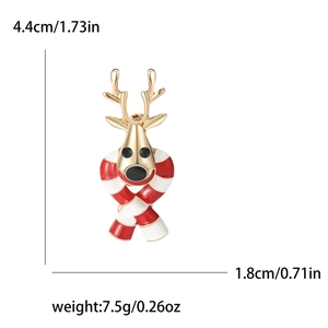 Broche créative de renne de Noël en émail avec écharpe rouge et bois dorés pour la fête