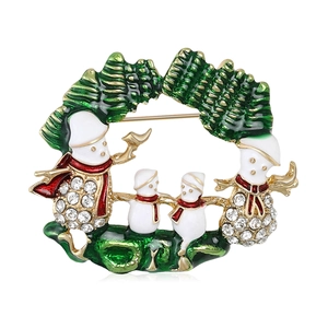 Broche bonhomme de neige de Noël en alliage avec émail coloré et strass brillants
