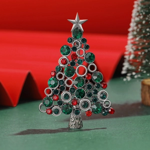 Vintage Alloy Christmas Tree Brooch Rhinestone Enamel Pin Holiday Jewelry Gift For Women Clothes Accessories
