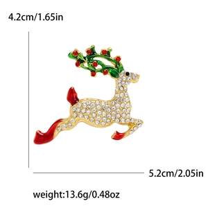 Broche de Noël renne en alliage doré avec strass blancs et détails en émail