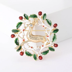 Weihnachten Rentier Kranz Brosche Legierung Strass Emaille Festliche Kleidung Anstecknadel Für Damen Feiertag Party Schmuck