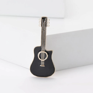Creative Guitar Enamel Brooch Musical Instrument Lapel Pin Alloy Gold Plated Black Drip Oil Corsage Jewelry For Men Women