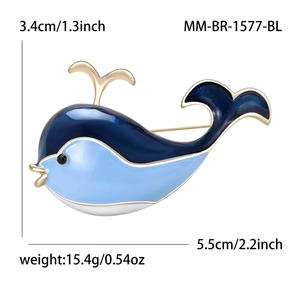 Broche baleine de dessin animé en émail bleu et doré, mesure 3,4cm x 5,5cm