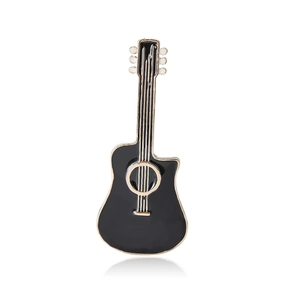 Fashionable black enamel guitar brooch pin with gold metal trim for men and women