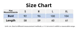 Size chart table for loose yoga tank top with bust and length measurements in centimeters