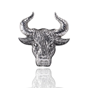 Vintage Alloy Bull Head Brooch For Women Retro Industrial Style Animal Shape Rhinestone Inlaid Suit Apparel Accessories Jewelry