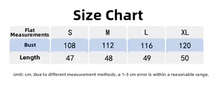 Tableau des tailles pour haut de sport ample indiquant buste et longueur en cm pour S-XL