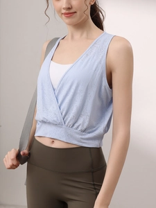 Women's Nylon Jacquard Yoga Vest Sleeveless V-Neck Professional Pilates Top Faux Two-Piece Fitness Sportswear Pullover