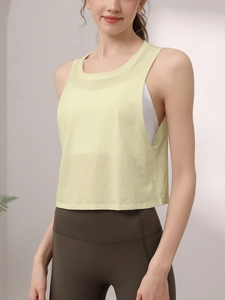 Atmungsaktives Crop-Sport-Top für Damen aus Tencel-Baumwolle in Hellgelb für Yoga-Training