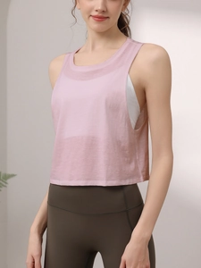 Damen 100% Merzerisierte Baumwolle Atmungsaktives Yoga Tanktop Ärmellos Locker Kurz Sportweste Für Fitness Running Top