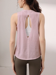 Canotta yoga rosa senza schienale per donna in tessuto traspirante con retro aperto
