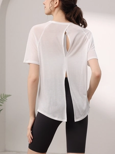 T-shirt de yoga blanc dos ouvert pour femme, haut de sport léger pour l'entraînement