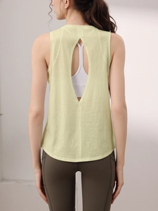 Canotta yoga da donna con schiena scoperta giallo chiaro, top sportivo senza maniche fitness