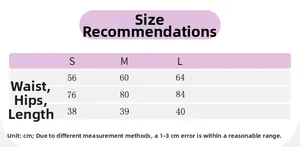 Detailed size guide table for women's athletic shorts showing S, M, L measurements