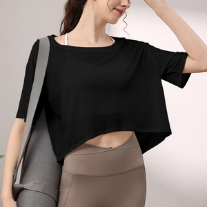 Atmungsaktives, lockeres Tencel-Crop-Top Damen T-Shirt für Yoga und Gym Fitness Training