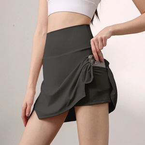 Gonna-pantalone da tennis grigio scuro a vita alta da donna con tasca laterale utile