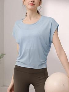 Γυναικείο T-Shirt Γιόγκα από Λυοσέλ Χαλαρή Εφαρμογή Μανίκι Νυχτερίδα Σούρες στο Πλάι Αναπνεύσιμο Αθλητικό Top για Γυμναστήριο