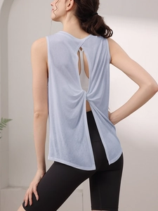 Women's backless lilac yoga vest with twisted knot design for fitness and running