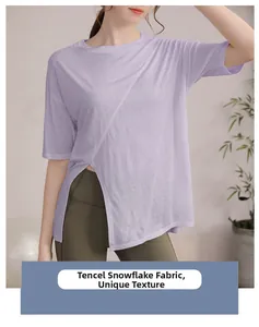 Détail du tissu tencel lilas à texture flocon avec ourlet croisé fendu élégant