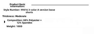 Detailed fabric composition and size chart for women's high-waisted fitness yoga shorts
