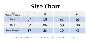 Detailed size chart for high-waisted sports skort with waist and hip measurements in cm