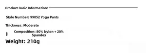 Spécifications du pantalon de yoga avec détails du tissu 80% nylon et 20% élasthanne