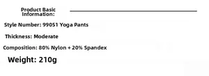 Specifiche dettagliate: pantaloni yoga 80% nylon, 20% spandex con peso tessuto di 210g