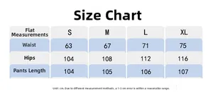 Size chart table for high waist nylon joggers showing waist and hip measurements in cm
