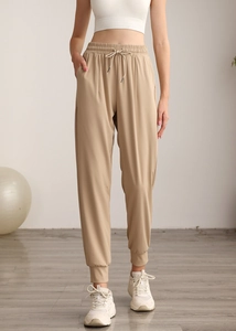 Nylon high-waist loose joggers with side pockets for yoga and fitness training
