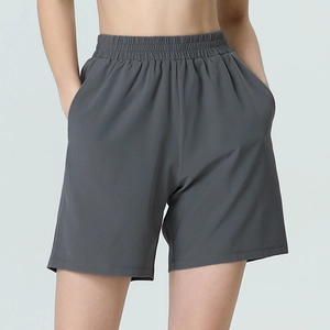 Women's high waist loose sports shorts in dark grey for running and fitness yoga