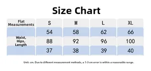 Size chart for high-waisted tennis skirt showing waist, hip, and length in centimeters