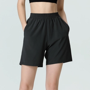 Women's high waist loose fitness running shorts in breathable black quick-dry fabric