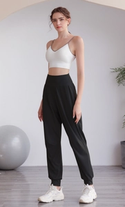 Pantaloni jogger neri a vita alta in nylon con polsini elasticizzati per lo yoga
