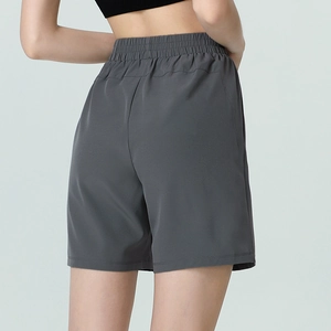 Women's high-waisted dark grey sports shorts for running and yoga in loose fit style