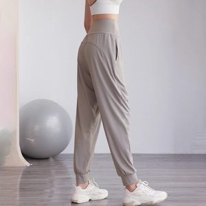 Pantalon de Yoga en Nylon à Taille Haute avec Revers pour Femmes Joggers Athlétiques Amincissants Couleur Unie pour Gym Fitness Course