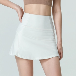 Dames Sportbroekrok Hoge Taille Nep Tweedelig Anti-Blootstelling Tennisrok Hardlopen Fitness Yoga Nylon Spandex Met Zak