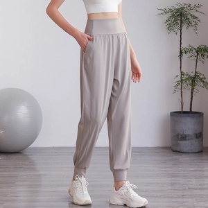 Pantaloni Sportivi da Donna a Vita Alta Larghi Traspiranti Casual Joggers con Polsini Morbido Nylon Tinta Unita Fitness Allenamento